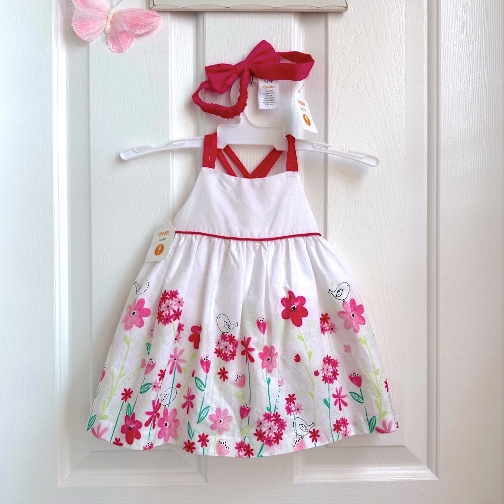 NWT- Gymboree Baby Girl Skirt Overall, Diaper Cover and Bow Headband- 3-6months